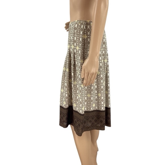 LOFT Brown Print Pleated A-Line Skirt Lined Size 4 Vintage Inspired - Picture 4 of 7
